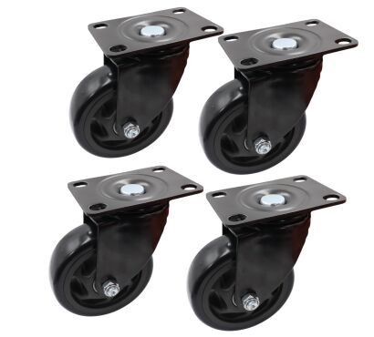 Zestaw 4 kółek obrotowych Ø 100 mm – gumowane, łożyskowane, podstawa 63 × 94 mm (bez hamulca)