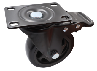 Zestaw 8 kółek obrotowych Ø 100 mm z hamulcem – gumowane, łożyskowane, podstawa 63 × 94 mm. - 3