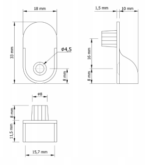 Wspornik drążka meblowego owalnego – uchwyt montażowy z odlewu do szaf i garderób. - 3
