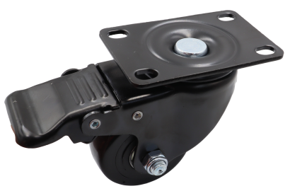 Kółko obrotowe z hamulcem łożyskowane Ø 65 mm – guma, podstawa 63 × 94 mm.