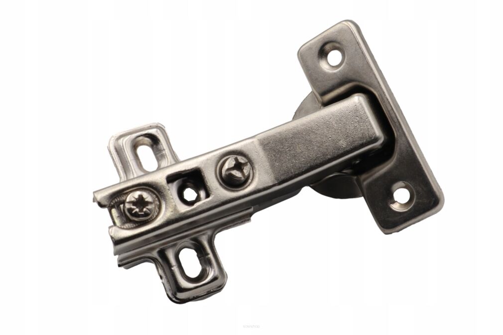 Zawias meblowy półnakładany do drzwi bliźniaczych, prowadnik H0, bez euro.