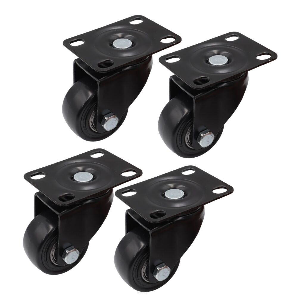 Zestaw 4 kółek obrotowych Ø 65 mm – gumowane, łożyskowane, podstawa 63 × 94 mm (bez hamulca)