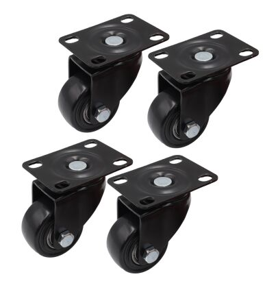 Zestaw 4 kółek obrotowych Ø 65 mm – gumowane, łożyskowane, podstawa 63 × 94 mm (bez hamulca)