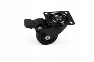 Kółko meblowe obrotowe Ø 30 mm — gumowane, czarne z hamulcem i podstawą 33 × 33 mm. - 2