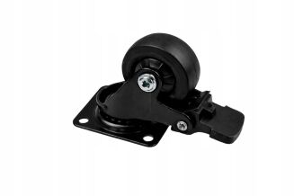 Kółko meblowe obrotowe Ø 30 mm — gumowane, czarne z hamulcem i podstawą 33 × 33 mm. - 3