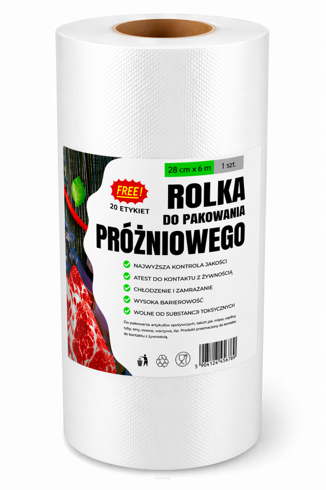 Rolka do pakowania próżniowego 28 × 600 cm – folia moletowana PA/PE, do żywności, sous-vide.