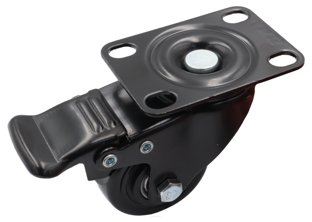 Kółko obrotowe z hamulcem łożyskowane Ø 50 mm – guma, podstawa 50 × 70 mm.