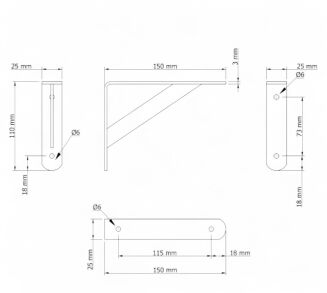 Wspornik półki czarny 150 x 125 x 29 mm, stalowy uchwyt z wzmocnieniem. - 6
