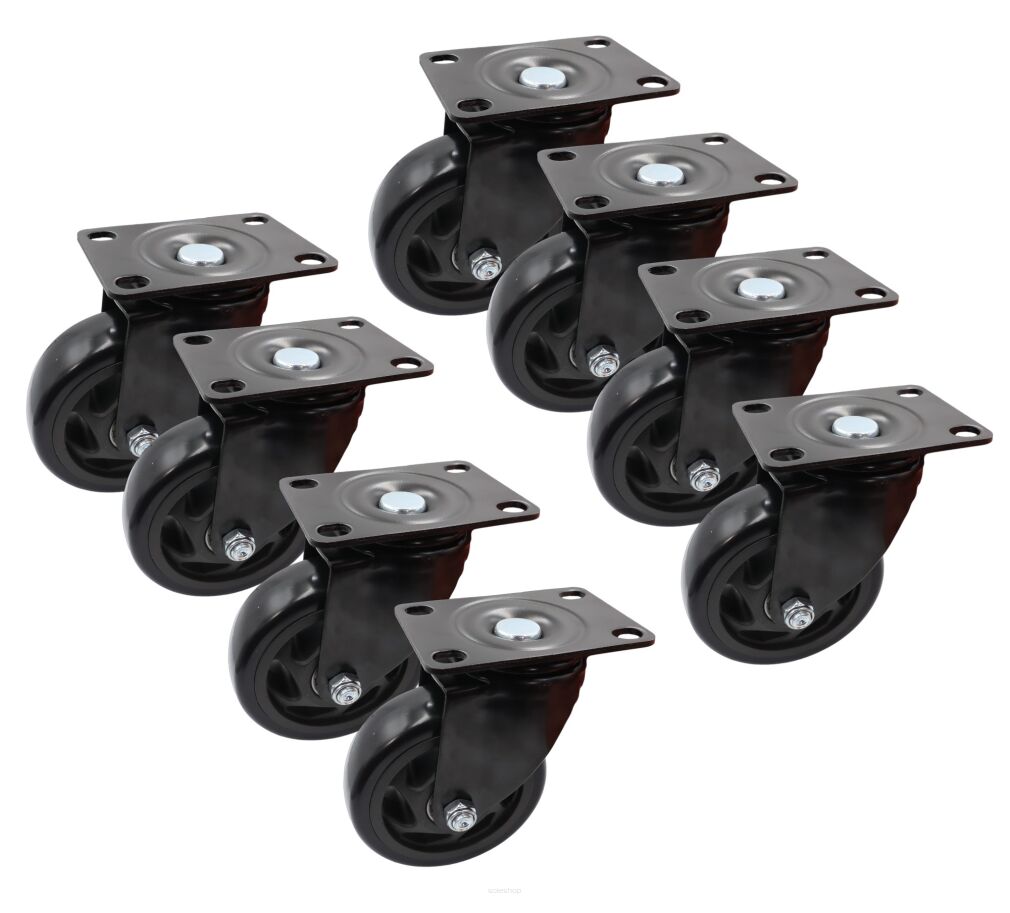 Zestaw 8 kółek obrotowych Ø 125 mm – gumowane, łożyskowane, podstawa 63 × 94 mm (bez hamulca)