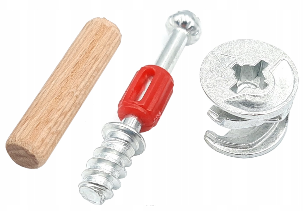 Złącze meblowe mimośrodowe 28 mm + kołek drewniany 8×35 mm (zestaw 10 szt.)