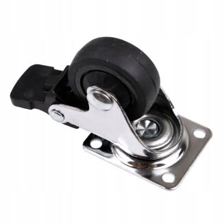 Kółko meblowe obrotowe Ø30 mm gumowane czarne z hamulcem, chrom, 33 x 33 mm. - 3