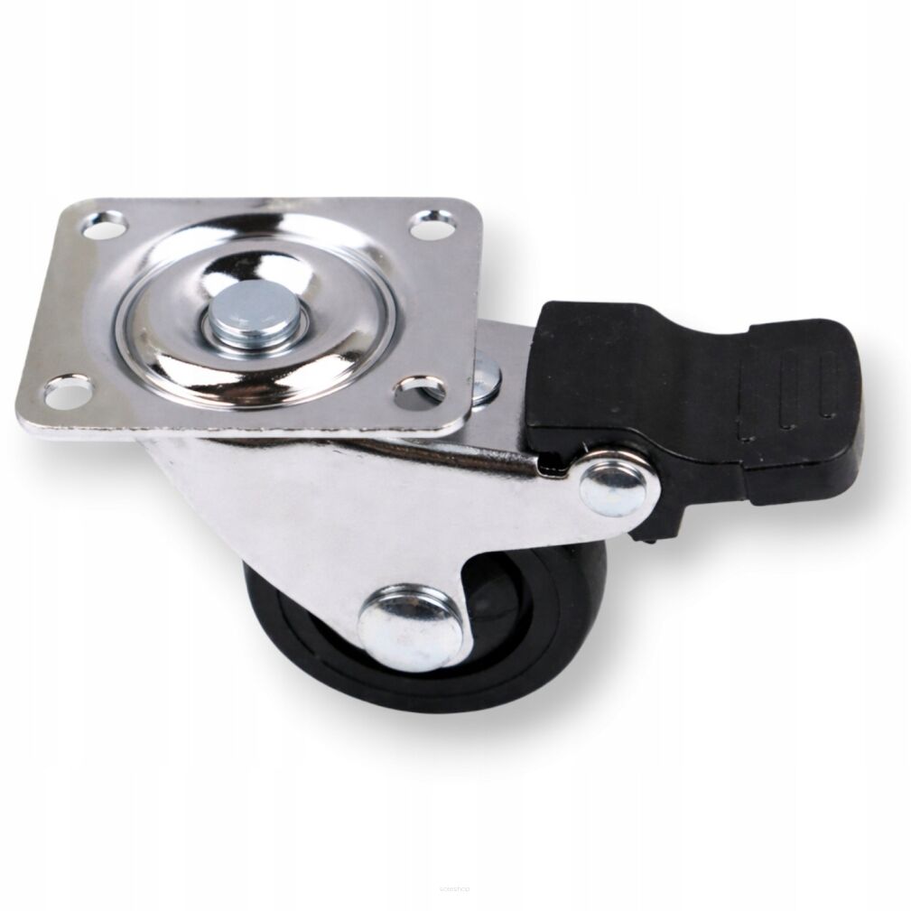 Kółko meblowe obrotowe Ø30 mm gumowane czarne z hamulcem, chrom, 33 x 33 mm.