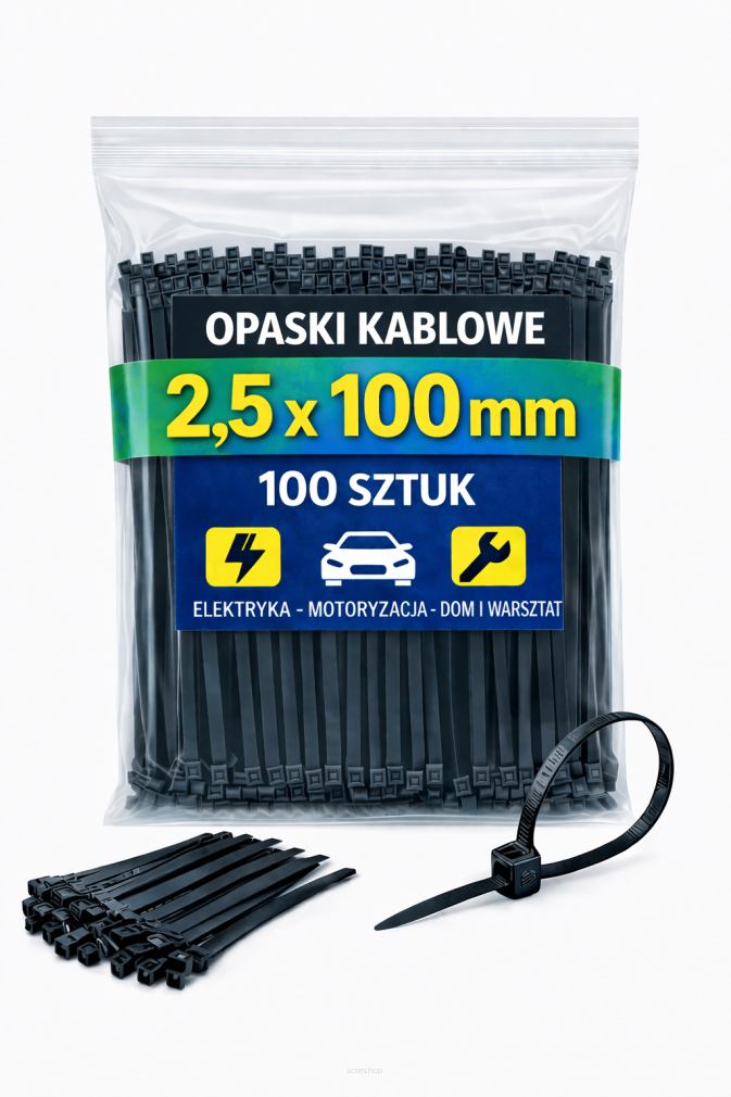 Opaski zaciskowe 2,5 × 100 mm czarne – trytytki kablowe nylon PA – 100 szt.