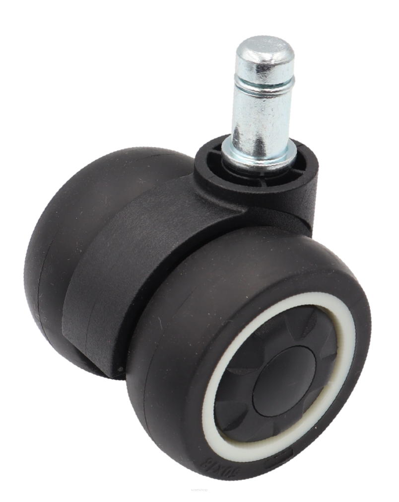 Kółko meblowe gumowane Ø 50 mm z trzpieniem montażowym 11 × 22 mm, obrotowe czarno-białe.
