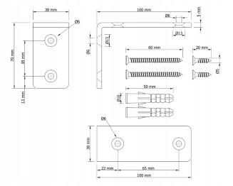 Zestaw 2× wspornik LOFT L100 × 70 × 38 mm + wkręty i kołki. - 6