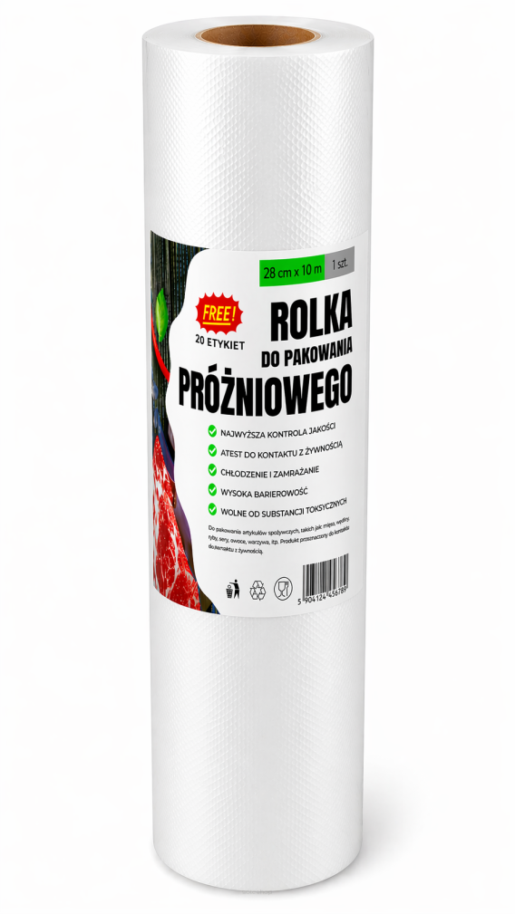 Rolka do pakowania próżniowego 28 × 1000 cm – folia moletowana PA/PE, do żywności, sous-vide.
