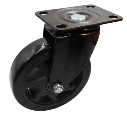 Kółko obrotowe łożyskowane Ø 125 mm, z gumą – podstawa 63 × 94 mm.