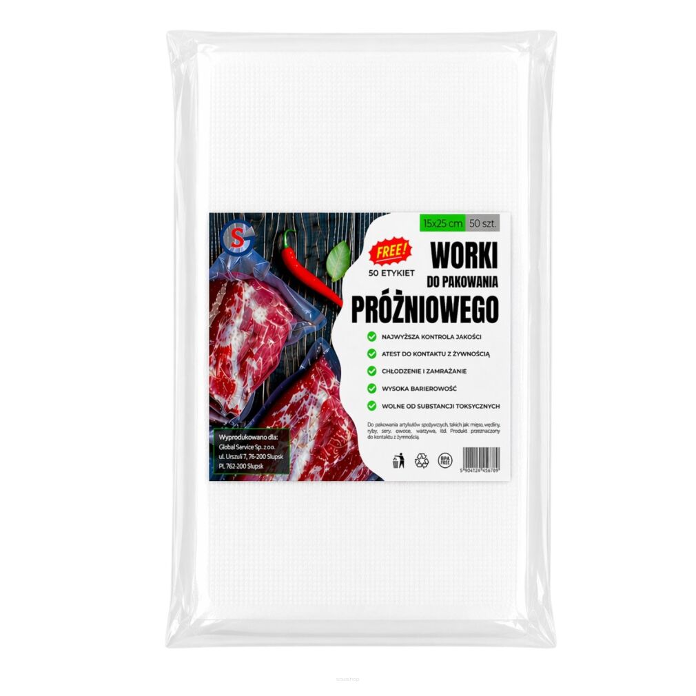 Worki próżniowe moletowane 15×25 cm – 50 szt., PA/PE, do pakowania i sous-vide.