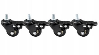 Kółko meblowe obrotowe Ø 40 mm — gumowane, czarne, z hamulcem, trzpień gwintowany M8 × 15 mm. - 4