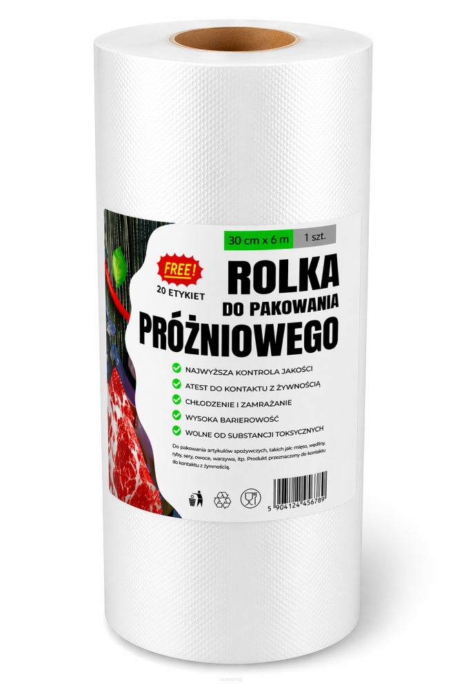 Rolka do pakowania próżniowego 30 × 600 cm – folia moletowana PA/PE, do żywności, sous-vide.