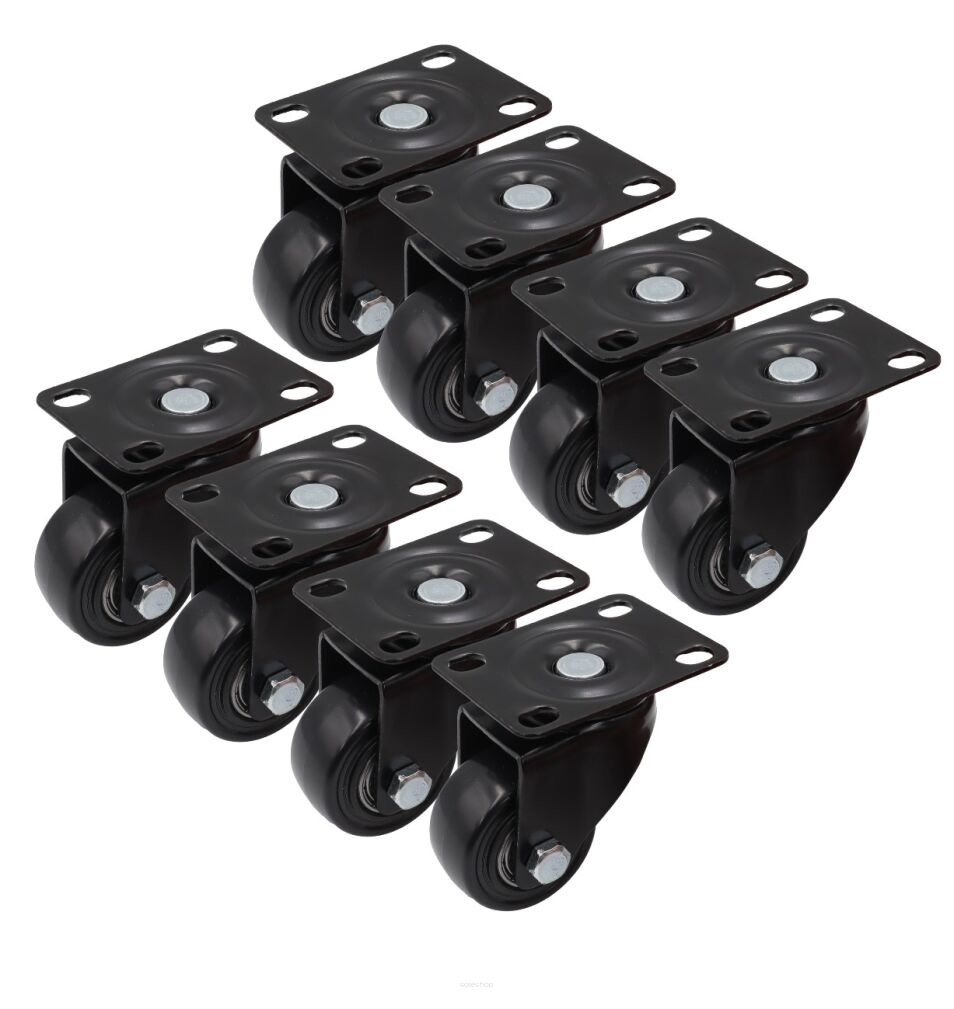 Zestaw 8 kółek obrotowych Ø 65 mm – gumowane, łożyskowane, podstawa 63 × 94 mm (bez hamulca)