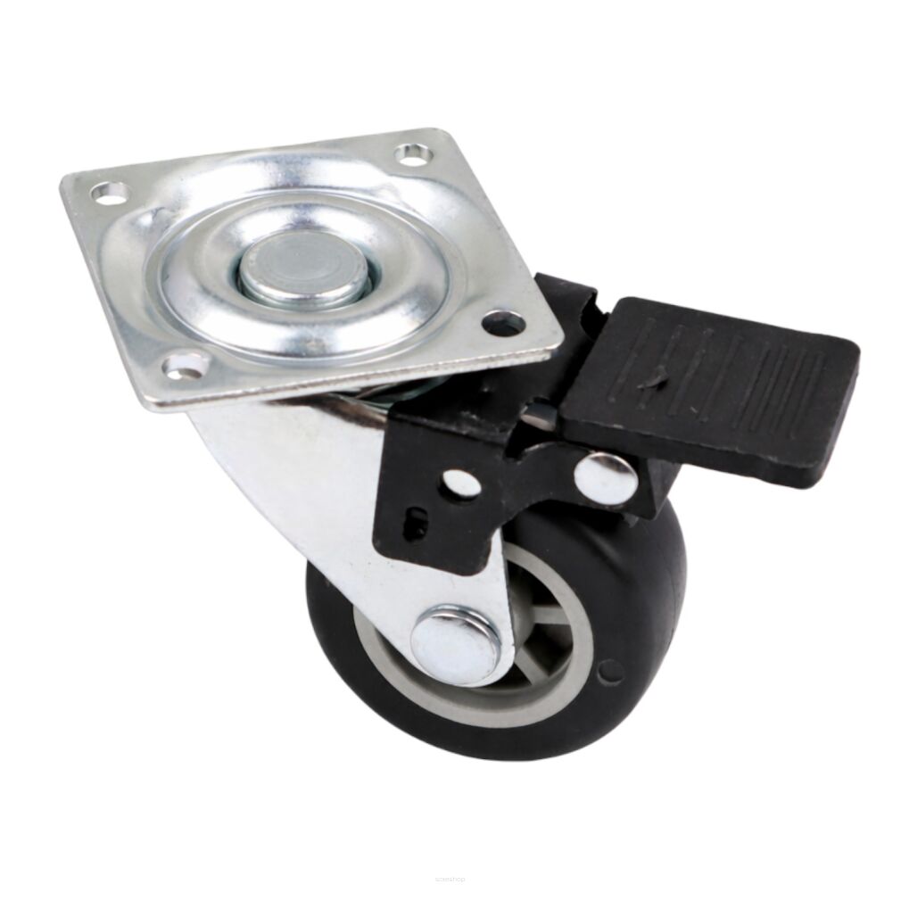 Kółko meblowe obrotowe Ø40 mm z hamulcem, gumowe 42x42 mm, ocynk.