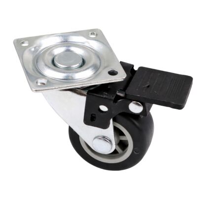 Kółko meblowe obrotowe Ø40 mm z hamulcem, gumowe 42x42 mm, ocynk.