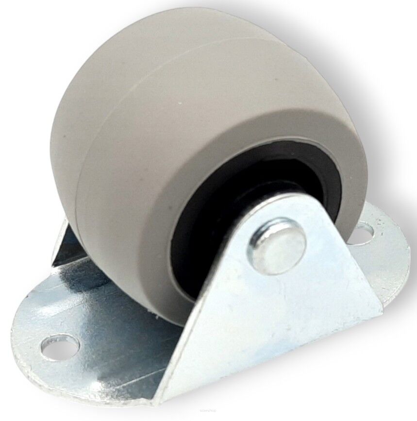 Rolka meblowa sztywna H32 mm,  gumowana z płytką 48 × 27 mm.