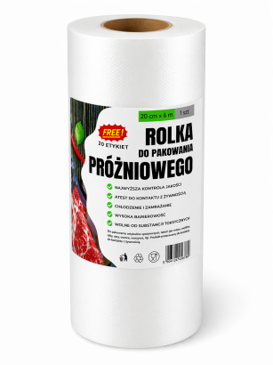Rolka do pakowania próżniowego 20 × 600 cm – folia moletowana PA/PE, do żywności, sous-vide.