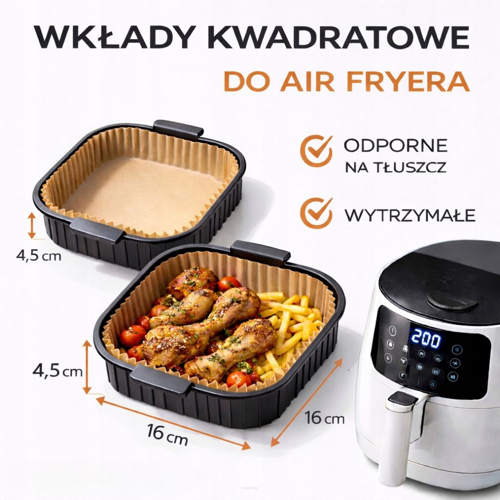 Wkłady papierowe do Air Fryer 16×16 x 4,5 cm – 100 sztuk.