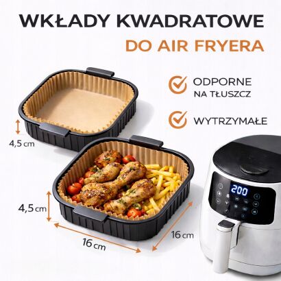 Wkłady papierowe do Air Fryer 16×16 x 4,5 cm – 100 sztuk.