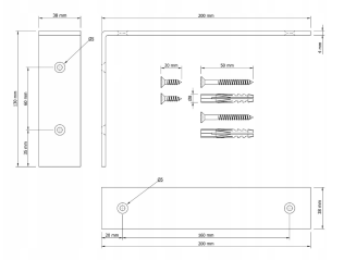 Zestaw 2× wsporników półki LOFT L200 × 130 × 38 mm – czarny mat + zestaw montażowy. - 6