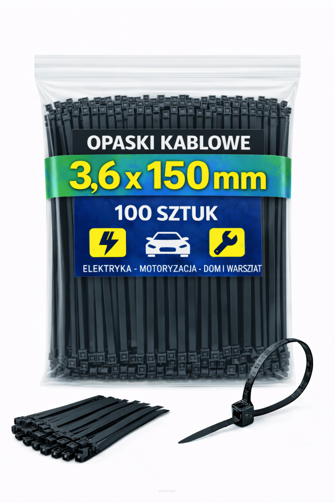 Opaski zaciskowe 3,6 × 150 mm czarne – trytytki kablowe nylon PA – 100 szt.