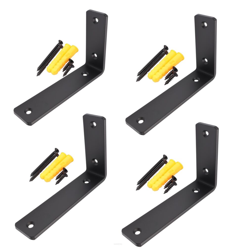 Zestaw 4× wsporników półki LOFT L150 × 100 × 38 mm – czarny mat + zestaw montażowy.
