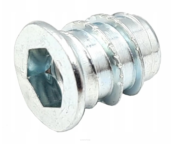 Mufa wkręcana z kołnierzem na imbus M6×10×13 mm — stalowa, dwugwintowa.