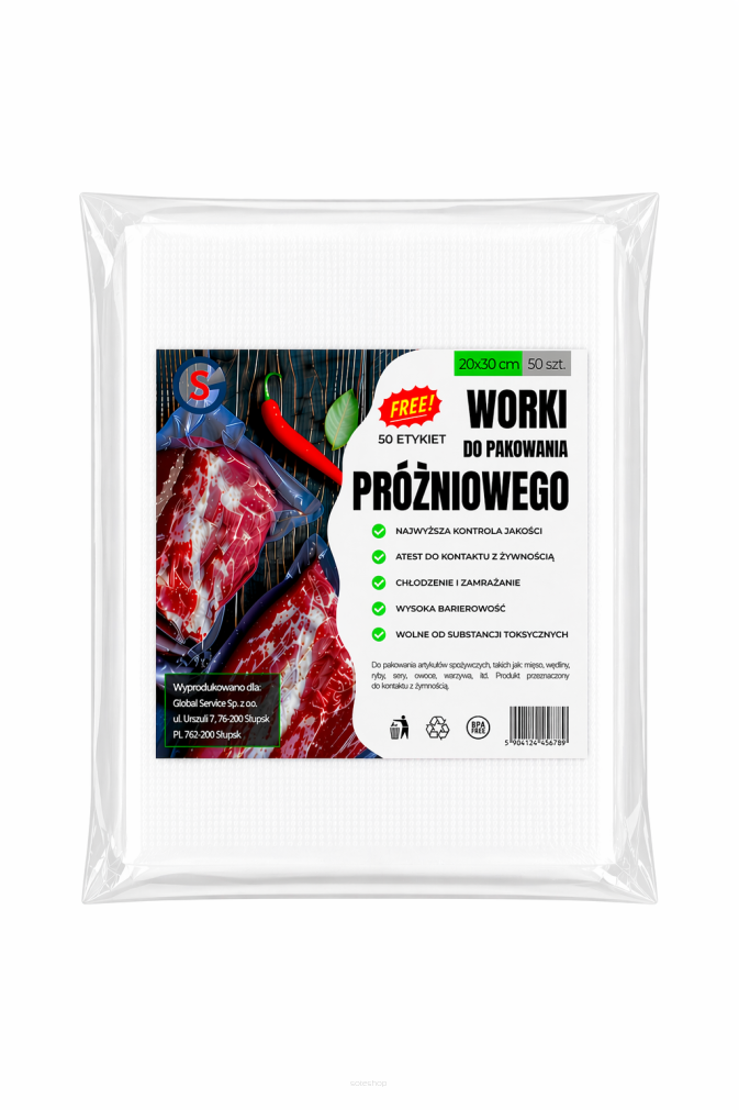 Worki próżniowe moletowane 20×30 cm – 50 szt., PA/PE, do pakowania i sous-vide.
