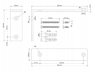 Wspornik LOFT typu L 180 × 100 × 38 mm, w czarnym macie. - 5