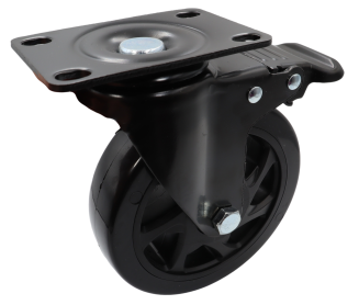 Zestaw 4 kółek obrotowych Ø 125 mm z hamulcem – gumowane, łożyskowane, podstawa 63 × 94 mm. - 3