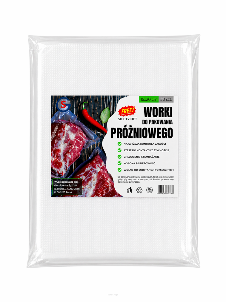Worki próżniowe moletowane 15×20 cm – 50 szt., PA/PE, do pakowania i sous-vide.