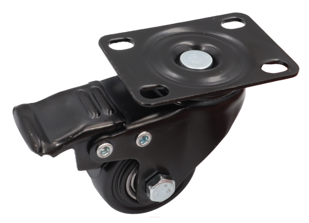 Kółko obrotowe z hamulcem łożyskowane Ø 40 mm – guma, podstawa 43 × 60 mm.