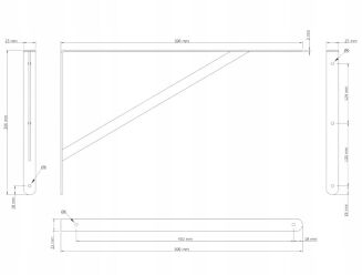 Wspornik półki srebrny 500 x 300 x 25 mm, stalowy uchwyt z wzmocnieniem. - 6