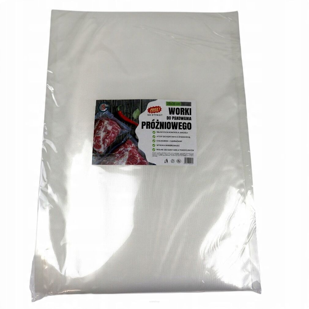 Worki próżniowe moletowane 25×35 cm – 50 szt., PA/PE, do pakowania i sous-vide.