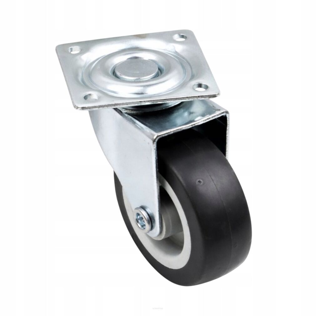 Kółko meblowe obrotowe Ø50 mm gumowane z podstawą 42 x 42 mm, ocynk.