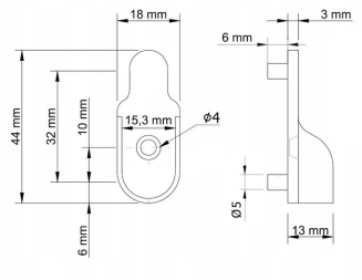 Wspornik drążka meblowego owalnego – niklowany uchwyt z odlewu, montaż na 2 bolce i 1 otwór. - 3