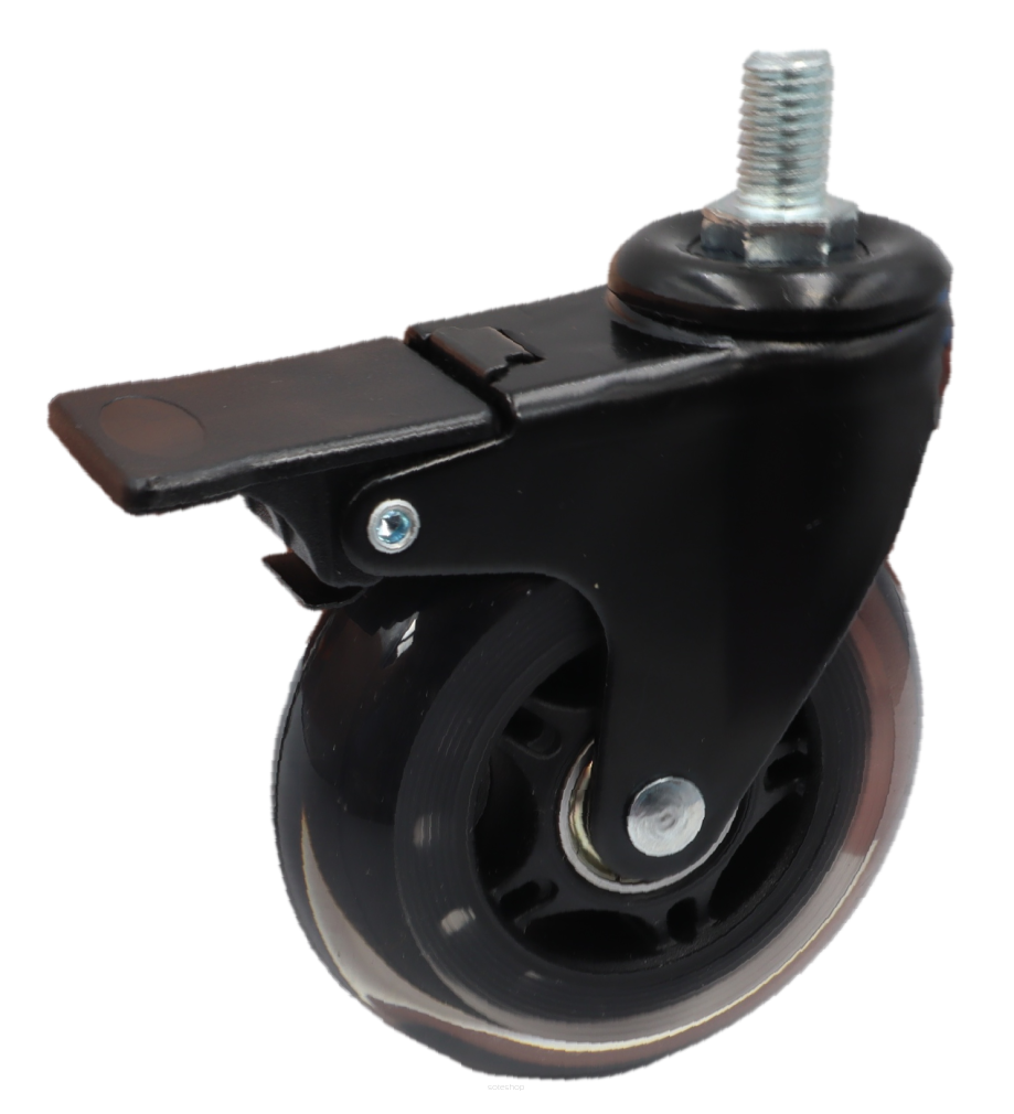 Kółko obrotowe Ø 75 mm kauczukowe z hamulcem i trzpieniem montażowym M10 × 15 mm.
