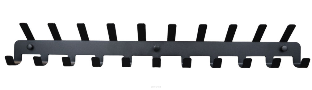 Wieszak ścienny loft czarny z 21 haczykami — stalowy, przykręcany.